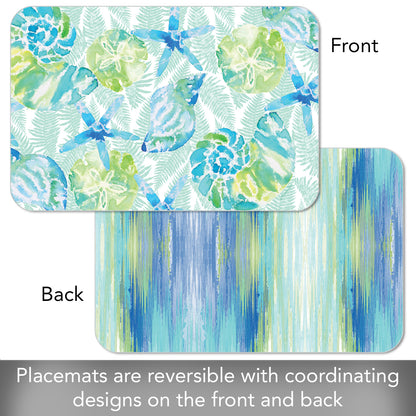 CounterArt Isla Mona Coastal 4 Pack Reversible Easy Care Flexible Placemats Made in the USA