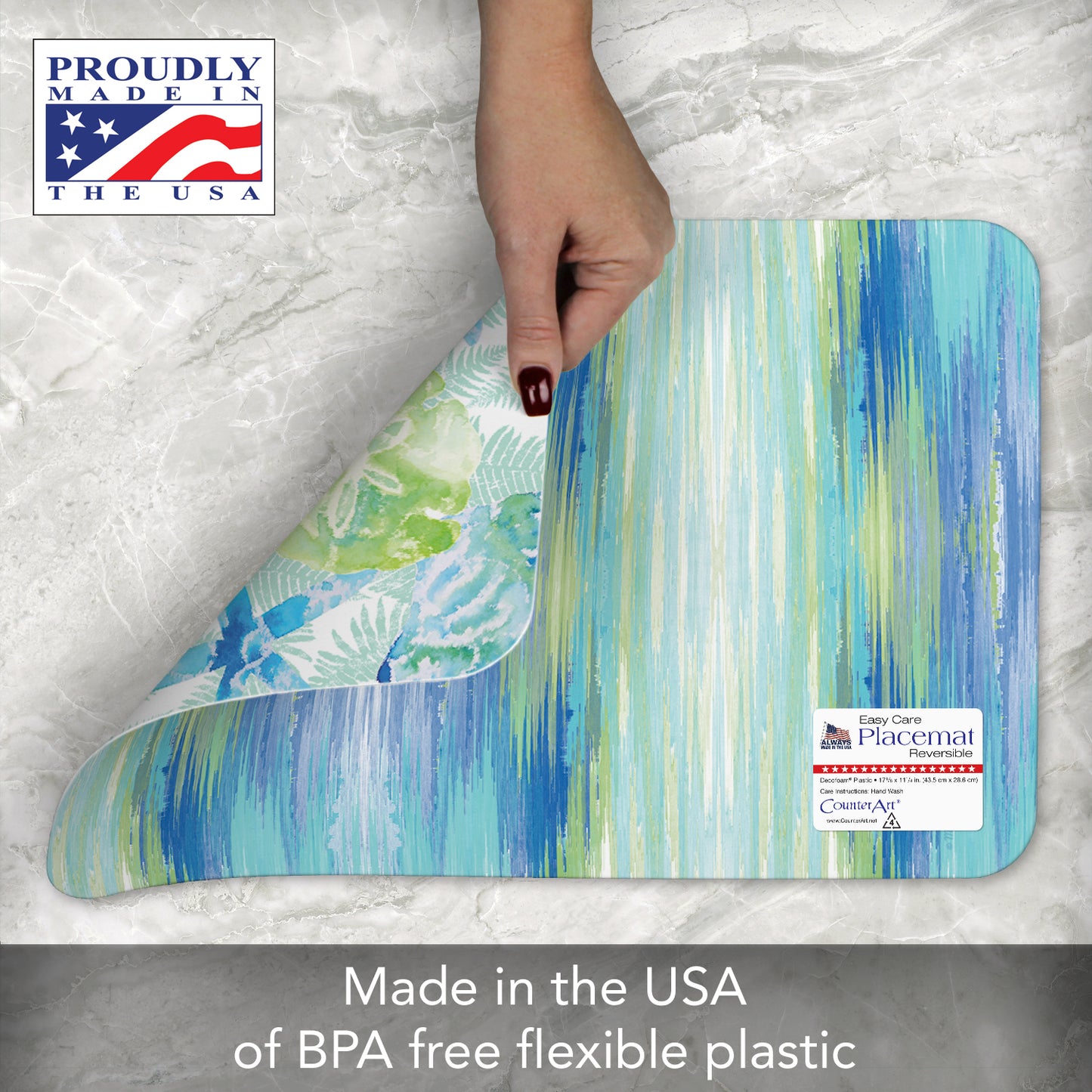 CounterArt Isla Mona Coastal 4 Pack Reversible Easy Care Flexible Placemats Made in the USA