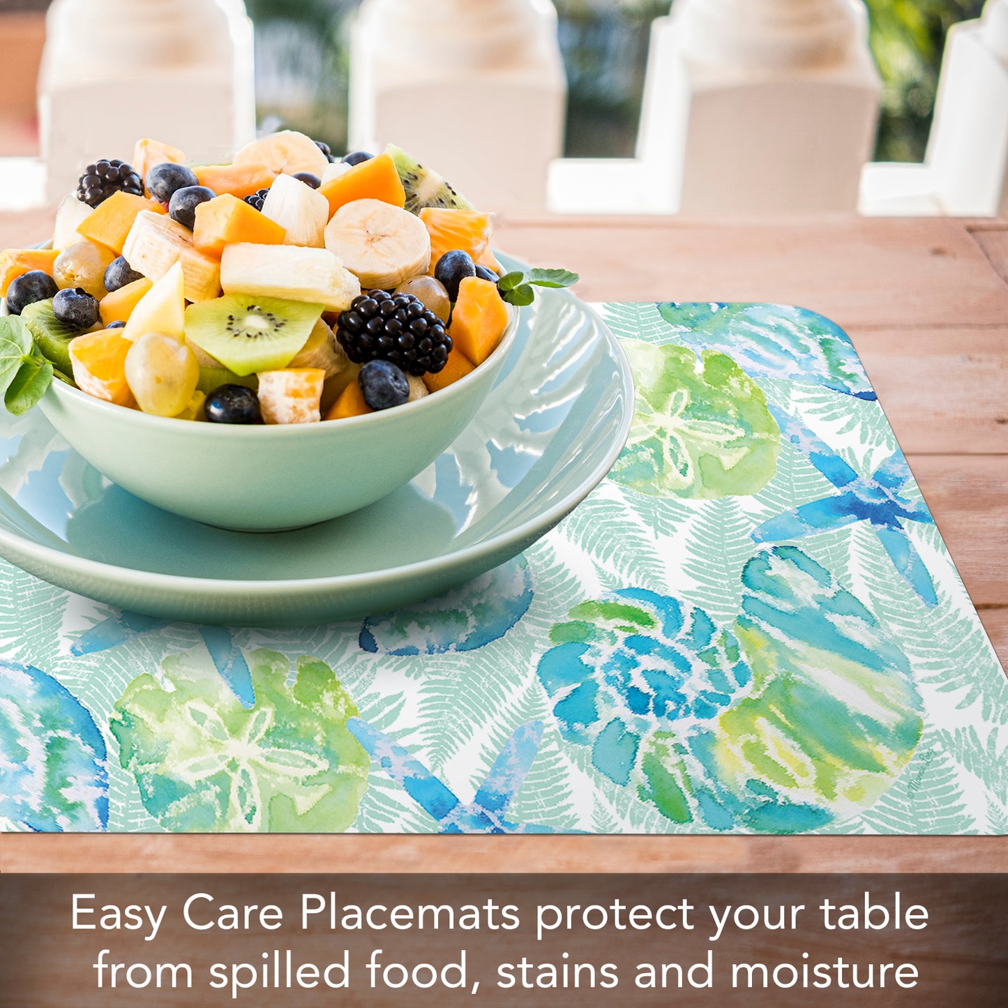 CounterArt Isla Mona Coastal 4 Pack Reversible Easy Care Flexible Placemats Made in the USA
