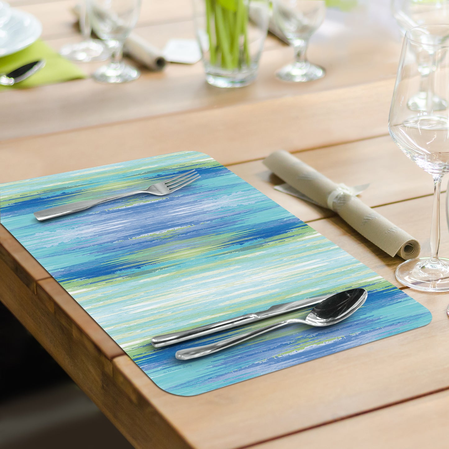 CounterArt Isla Mona Coastal 4 Pack Reversible Easy Care Flexible Placemats Made in the USA