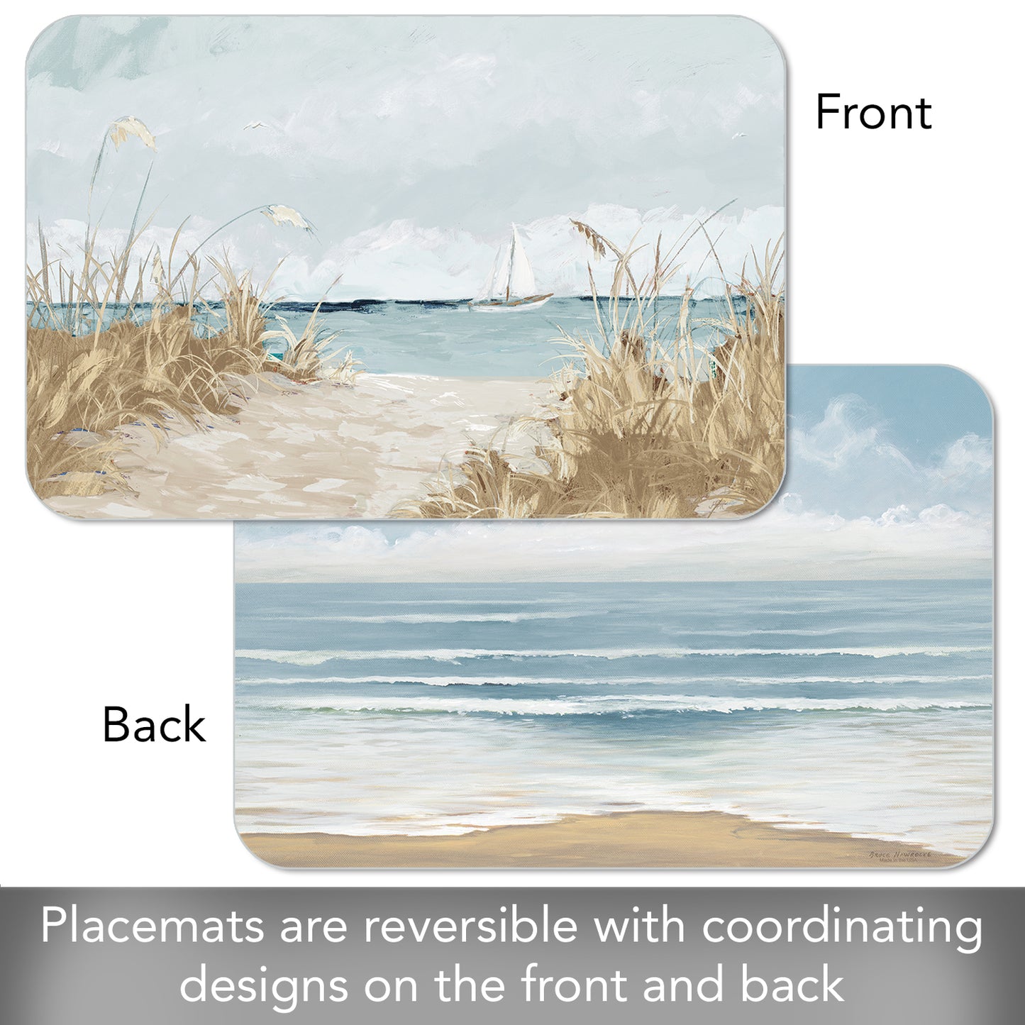 CounterArt Coastal Scenery 4 Pack Reversible Easy Care Flexible Placemats Made in the USA