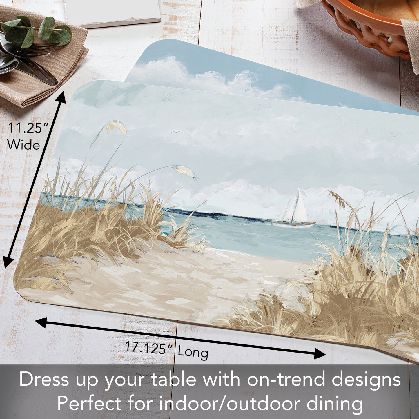CounterArt Coastal Scenery 4 Pack Reversible Easy Care Flexible Placemats Made in the USA
