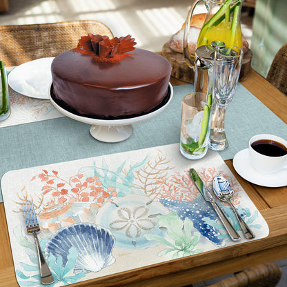 CounterArt Seaside 4 Pack Reversible Easy Care Flexible Plastic Placemats 4 Pack Made in the USA