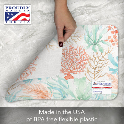CounterArt Seaside 4 Pack Reversible Easy Care Flexible Plastic Placemats 4 Pack Made in the USA