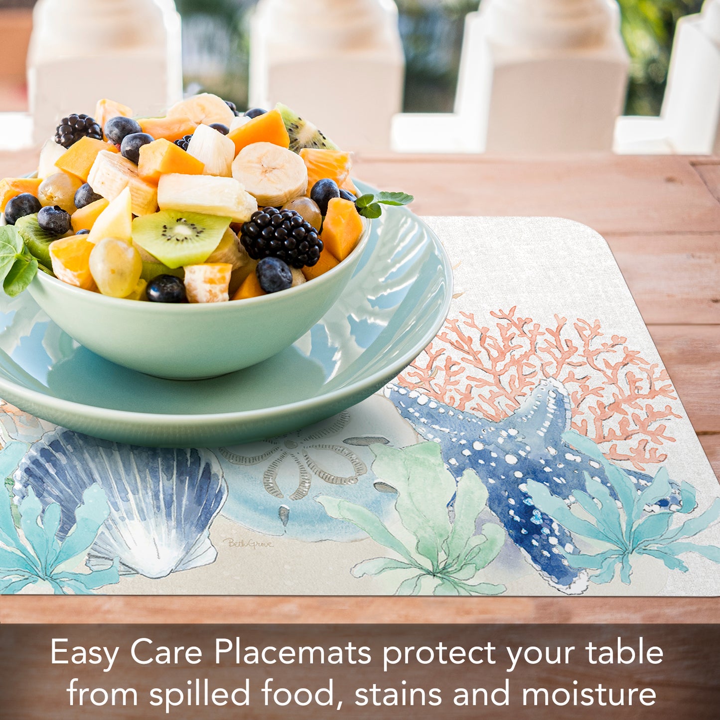 CounterArt Seaside 4 Pack Reversible Easy Care Flexible Plastic Placemats 4 Pack Made in the USA