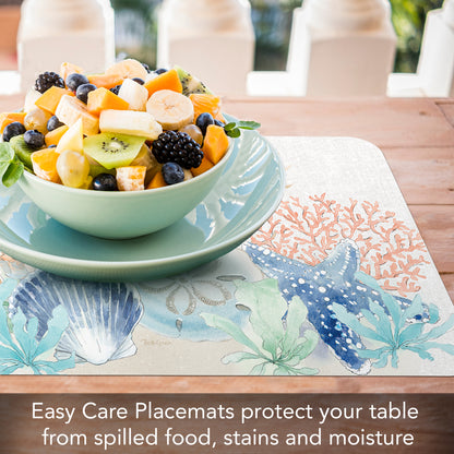 CounterArt Seaside 4 Pack Reversible Easy Care Flexible Plastic Placemats 4 Pack Made in the USA