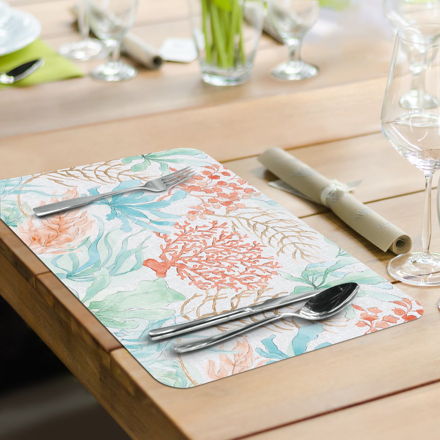 CounterArt Seaside 4 Pack Reversible Easy Care Flexible Plastic Placemats 4 Pack Made in the USA