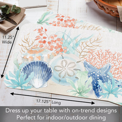 CounterArt Seaside 4 Pack Reversible Easy Care Flexible Plastic Placemats 4 Pack Made in the USA