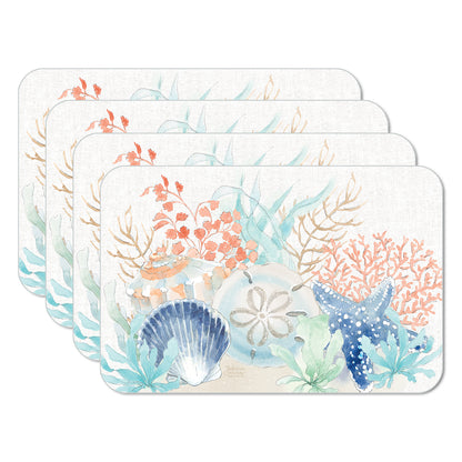 CounterArt Seaside 4 Pack Reversible Easy Care Flexible Plastic Placemats 4 Pack Made in the USA