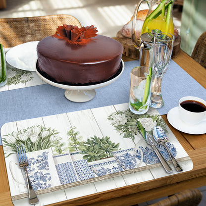 CounterArt Blue & White Pottery 4 Pack Reversible Easy Care Flexible Placemats Made in the USA