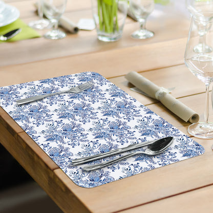CounterArt Blue & White Pottery 4 Pack Reversible Easy Care Flexible Placemats Made in the USA