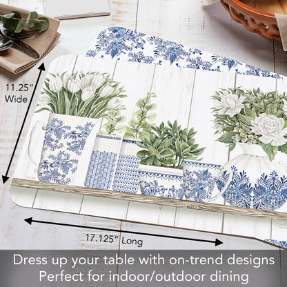 CounterArt Blue & White Pottery 4 Pack Reversible Easy Care Flexible Placemats Made in the USA
