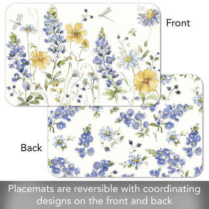 CounterArt Lovely Blues 4 Pack Reversible Easy Care Flexible Plastic Placemats Made in The USA