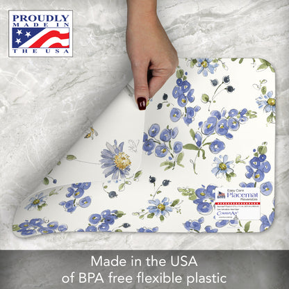 CounterArt Lovely Blues 4 Pack Reversible Easy Care Flexible Plastic Placemats Made in The USA