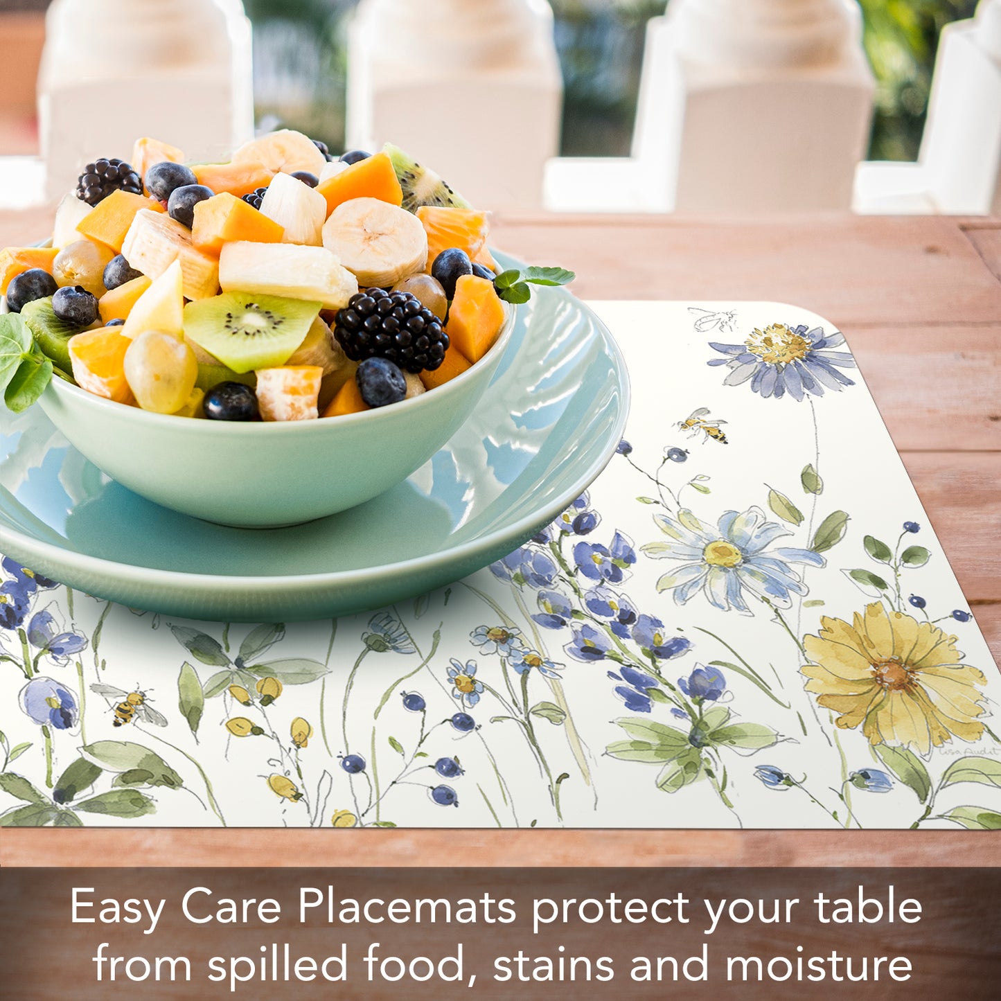 CounterArt Lovely Blues 4 Pack Reversible Easy Care Flexible Plastic Placemats Made in The USA