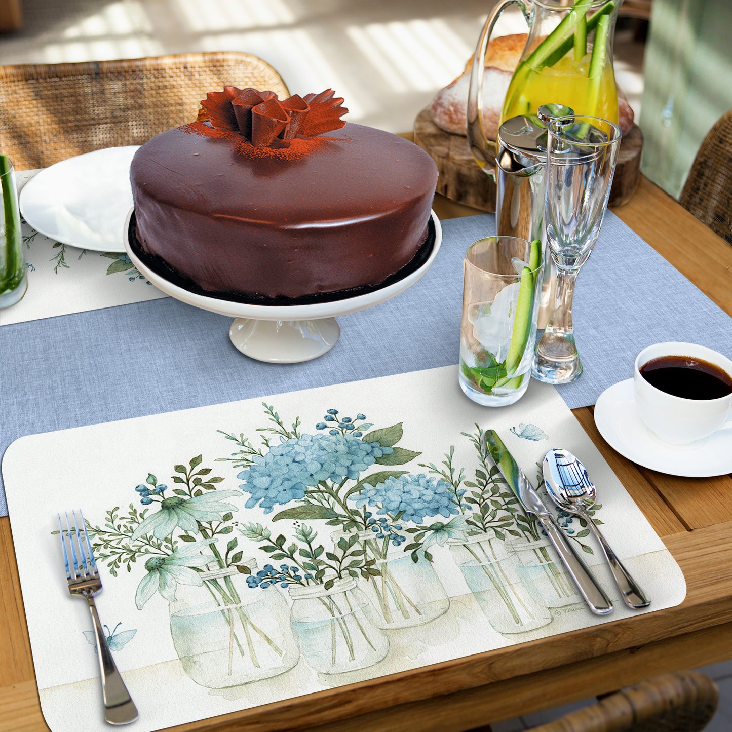 CounterArt Floral Mason Jars 4 Pack Reversible Easy Care Flexible Placemats Made in the USA