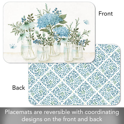CounterArt Floral Mason Jars 4 Pack Reversible Easy Care Flexible Placemats Made in the USA