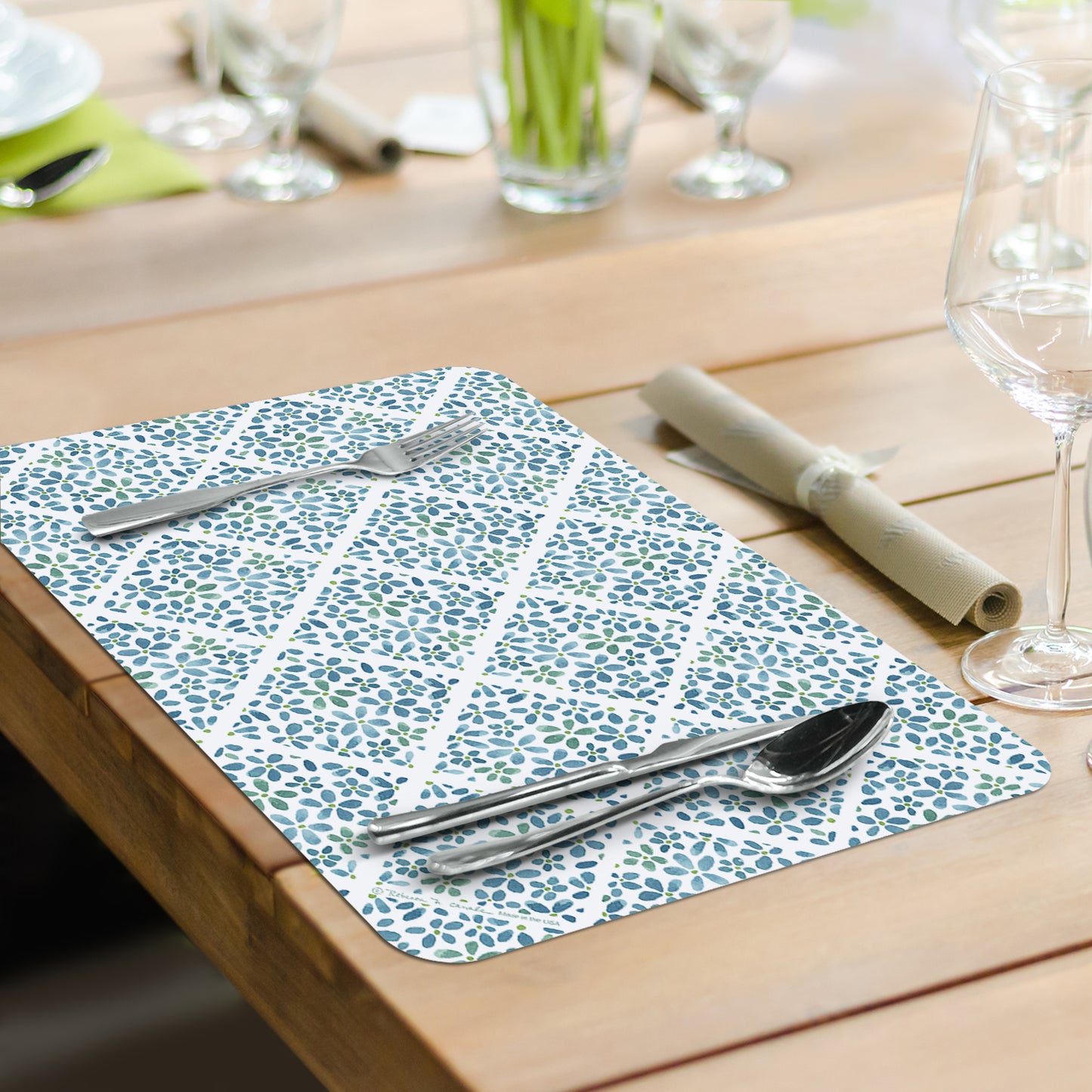 CounterArt Floral Mason Jars 4 Pack Reversible Easy Care Flexible Placemats Made in the USA