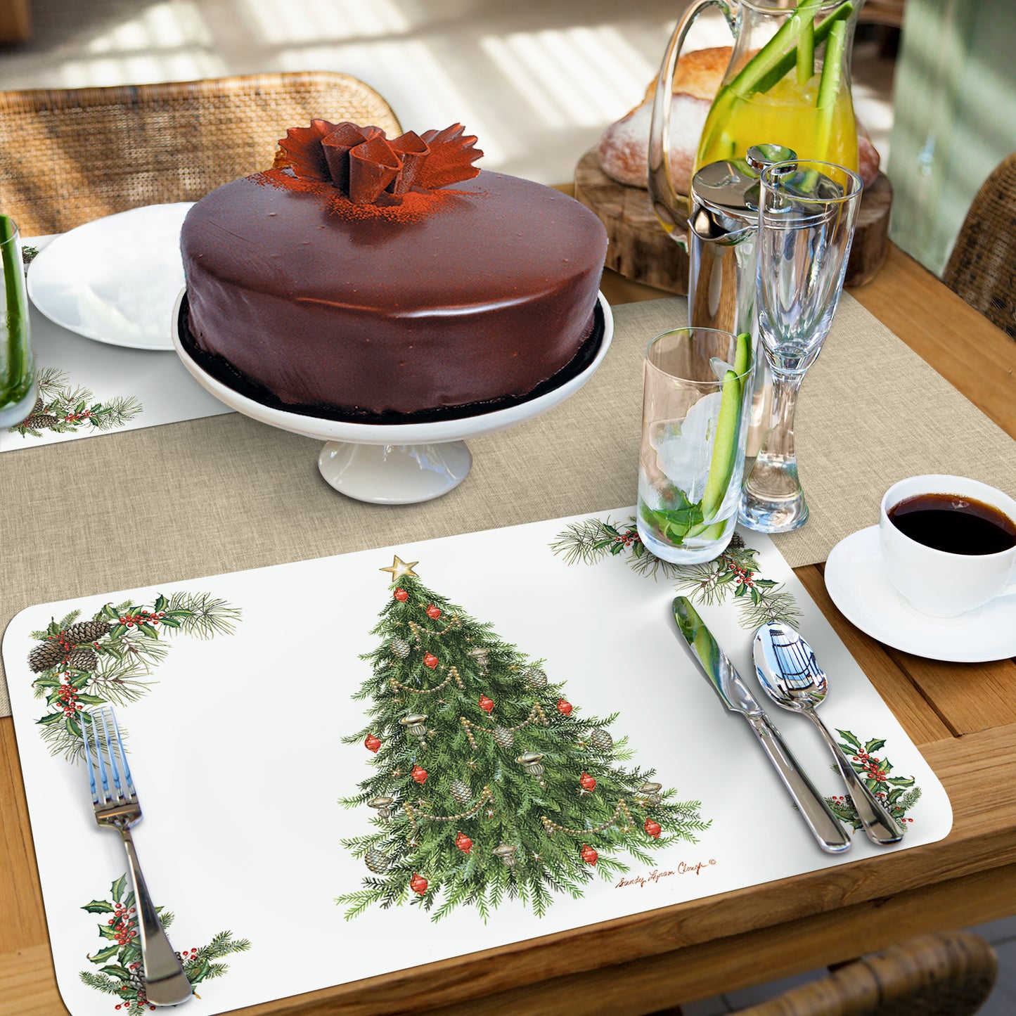 CounterArt O' Christmas Tree 4 Pack Reversible Easy Care Placemats Made in the USA