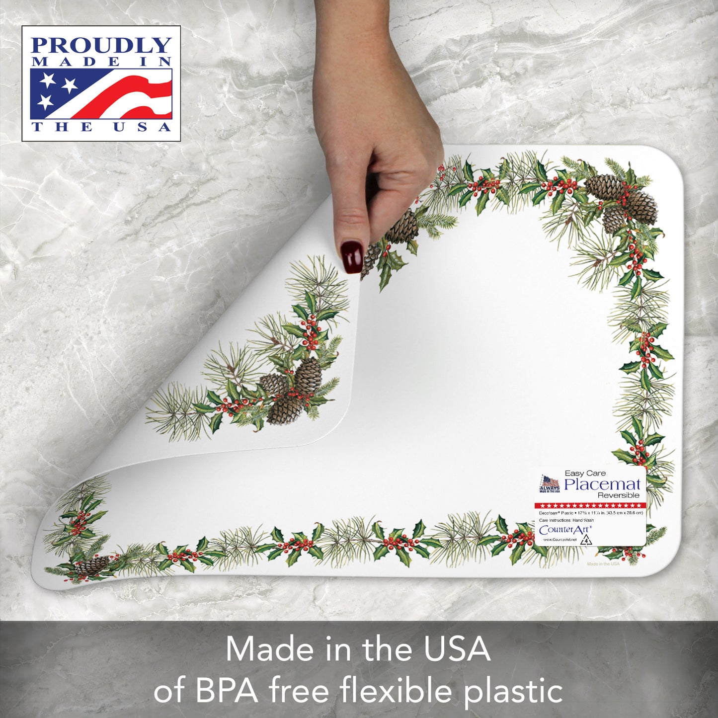 CounterArt O' Christmas Tree 4 Pack Reversible Easy Care Placemats Made in the USA