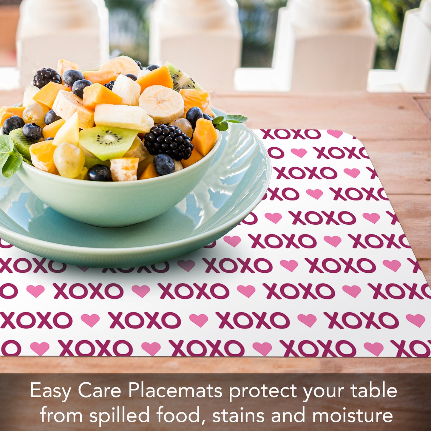 CounterArt XOXO 4 Pack Easy Care Flexible Plastic Placemats Made in The USA BPA Free, Easily Wipes Clean