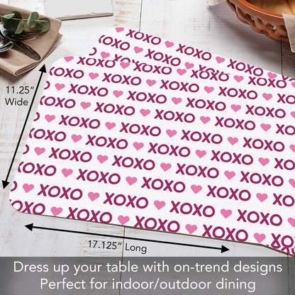 CounterArt XOXO 4 Pack Easy Care Flexible Plastic Placemats Made in The USA BPA Free, Easily Wipes Clean