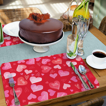 CounterArt Candy Hearts 4 Pack Easy Care Flexible Plastic Placemat Made in The USA BPA Free, Easily Wipes Clean