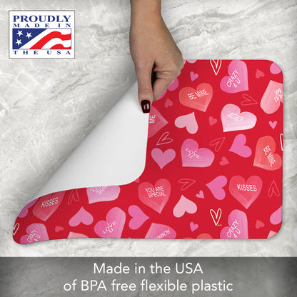 CounterArt Candy Hearts 4 Pack Easy Care Flexible Plastic Placemat Made in The USA BPA Free, Easily Wipes Clean