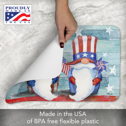 CounterArt Patriotic Gnomes 4 Pack Easy Care Flexible Plastic Placemats Made in The USA BPA Free, Easily Wipes Clean