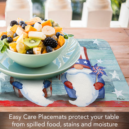 CounterArt Patriotic Gnomes 4 Pack Easy Care Flexible Plastic Placemats Made in The USA BPA Free, Easily Wipes Clean