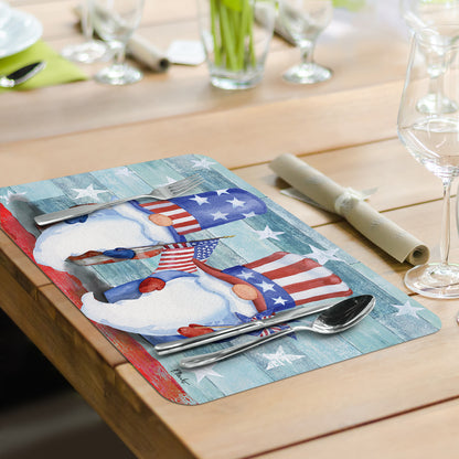 CounterArt Patriotic Gnomes 4 Pack Easy Care Flexible Plastic Placemats Made in The USA BPA Free, Easily Wipes Clean