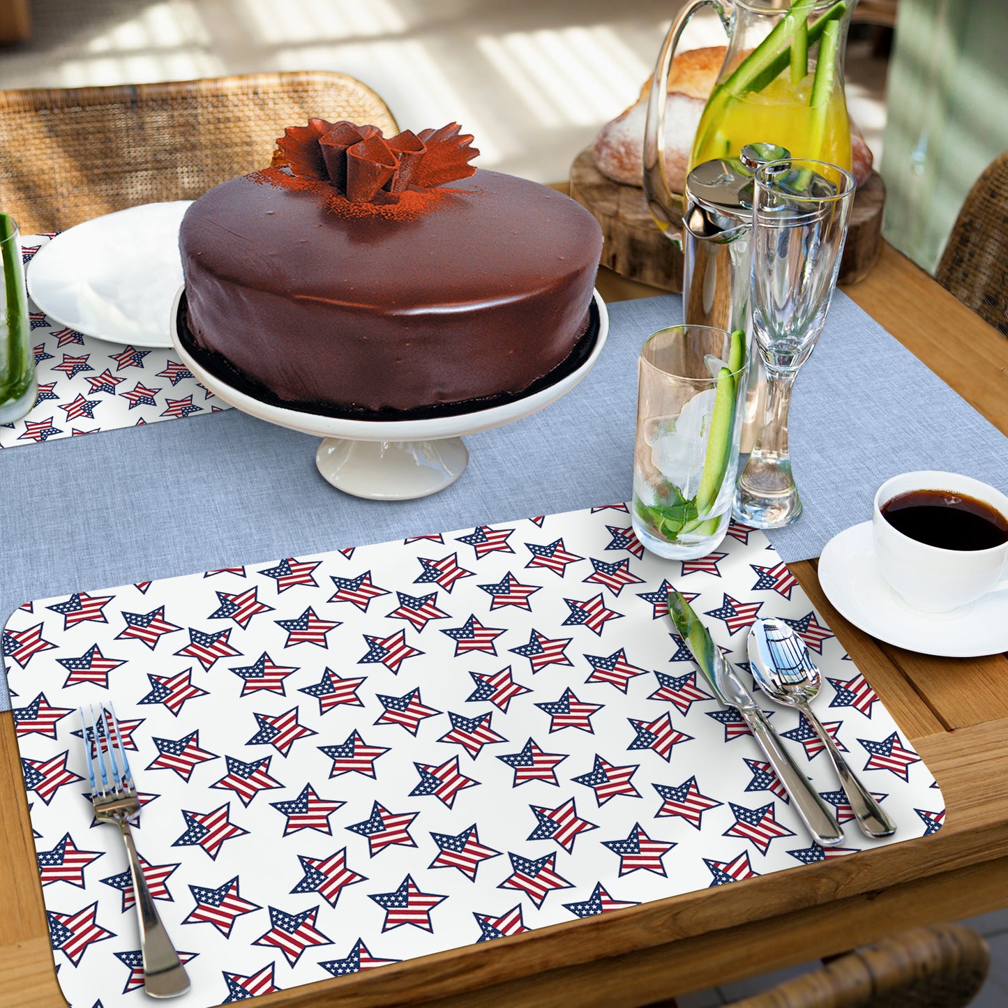 CounterArt Star Flags 4 Pack Easy Care Flexible Plastic Placemats Made in The USA BPA Free, Easily Wipes Clean