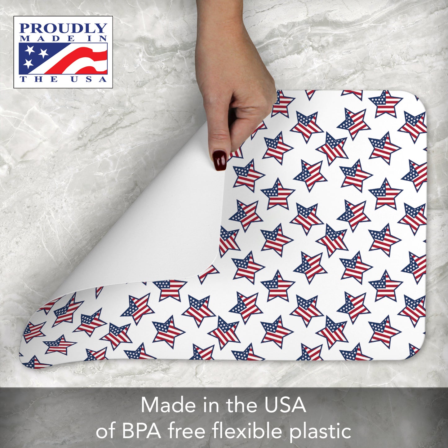 CounterArt Star Flags 4 Pack Easy Care Flexible Plastic Placemats Made in The USA BPA Free, Easily Wipes Clean