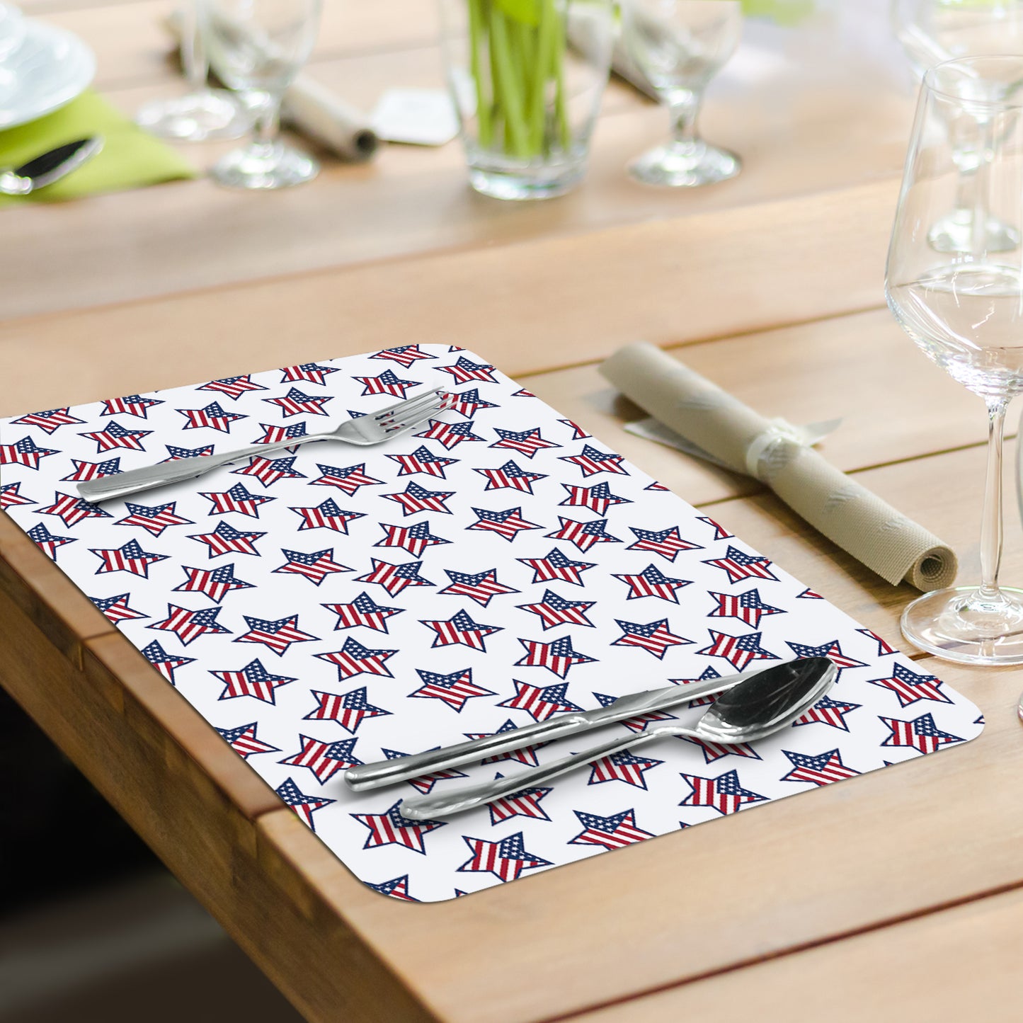 CounterArt Star Flags 4 Pack Easy Care Flexible Plastic Placemats Made in The USA BPA Free, Easily Wipes Clean