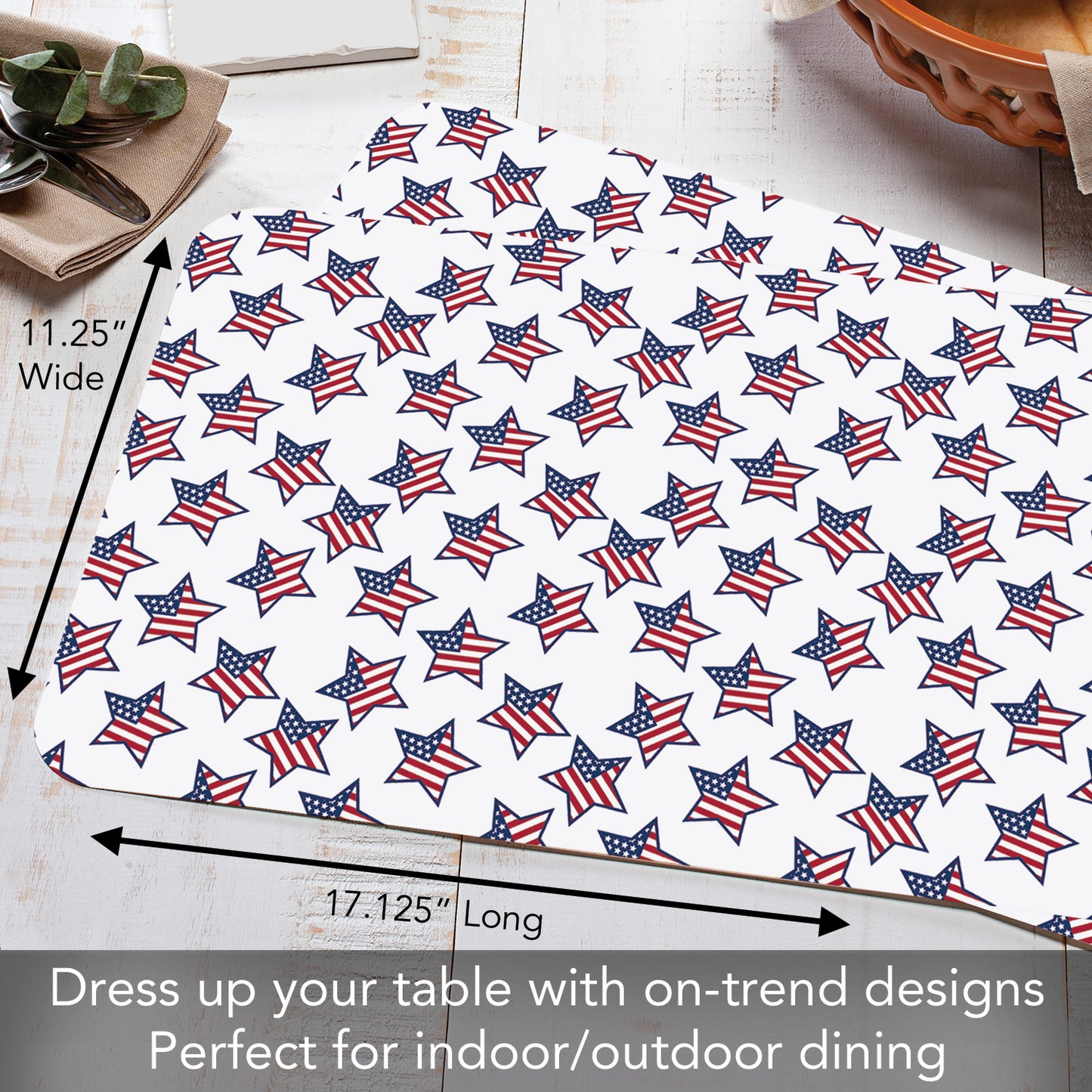 CounterArt Star Flags 4 Pack Easy Care Flexible Plastic Placemats Made in The USA BPA Free, Easily Wipes Clean