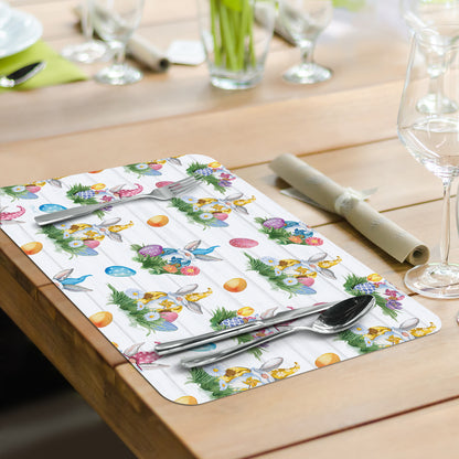 CounterArt Easter Gnomes 4 Pack Easy Care Flexible Plastic Placemats Made in The USA BPA Free, Easily Wipes Clean