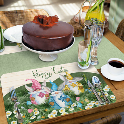 CounterArt Hoppy Easter Gnomes 4 Pack Easy Care Flexible Plastic Placemat Made in The USA BPA Free, Easily Wipes Clean