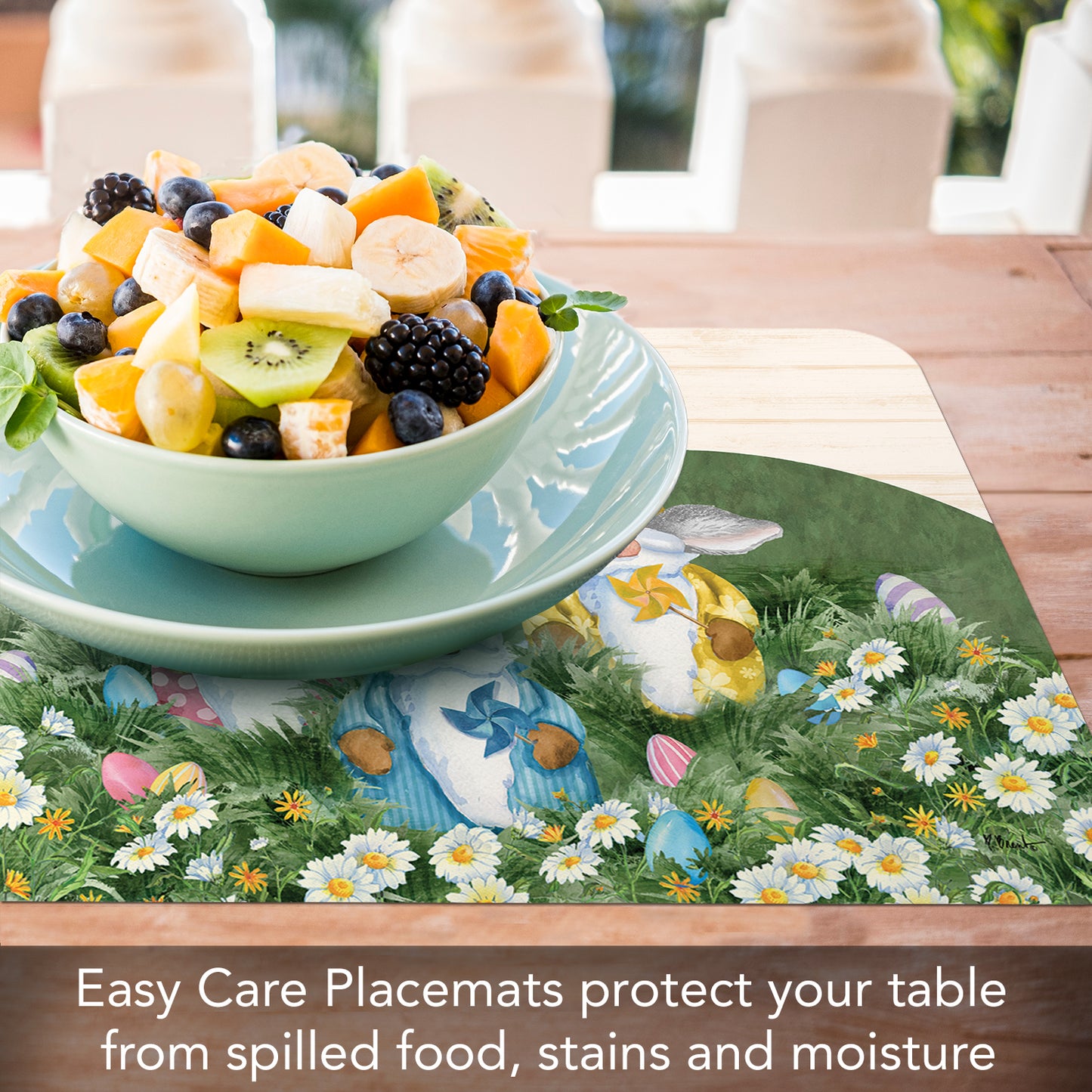 CounterArt Hoppy Easter Gnomes 4 Pack Easy Care Flexible Plastic Placemat Made in The USA BPA Free, Easily Wipes Clean