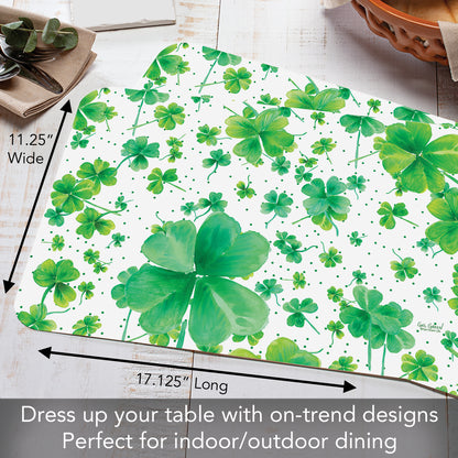 CounterArt Shamrock Pattern 4 Pack Easy Care Flexible Plastic Placemat Made in The USA BPA Free, Easily Wipes Clean
