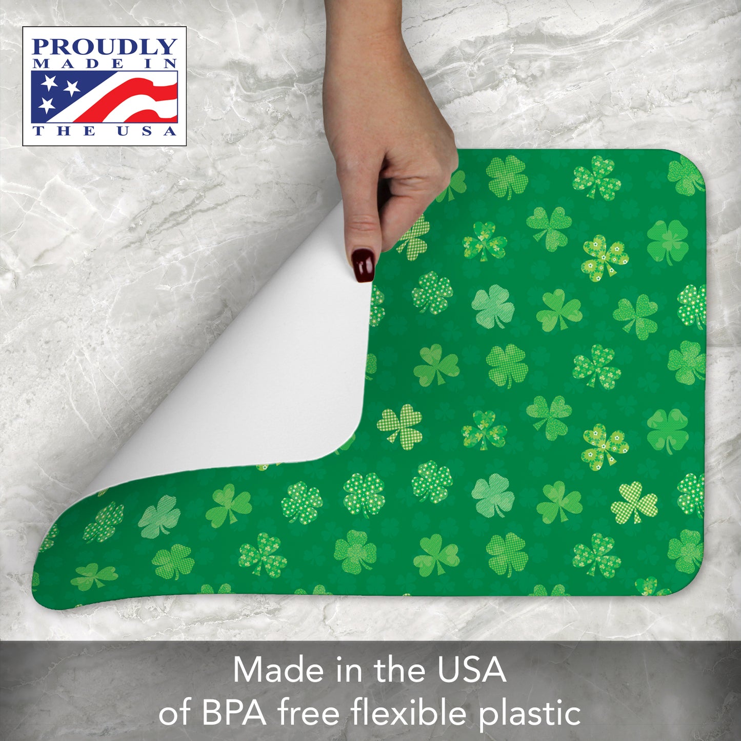 CounterArt Shamrock Shenanigans 4 Pack Easy Care Flexible Plastic Placemat Made in The USA BPA Free, Easily Wipes Clean