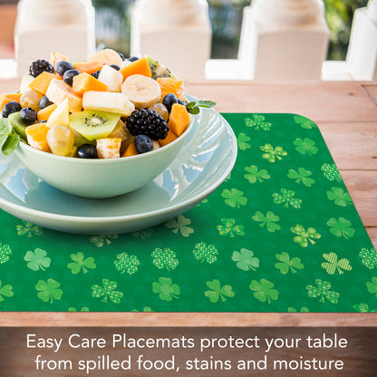 CounterArt Shamrock Shenanigans 4 Pack Easy Care Flexible Plastic Placemat Made in The USA BPA Free, Easily Wipes Clean