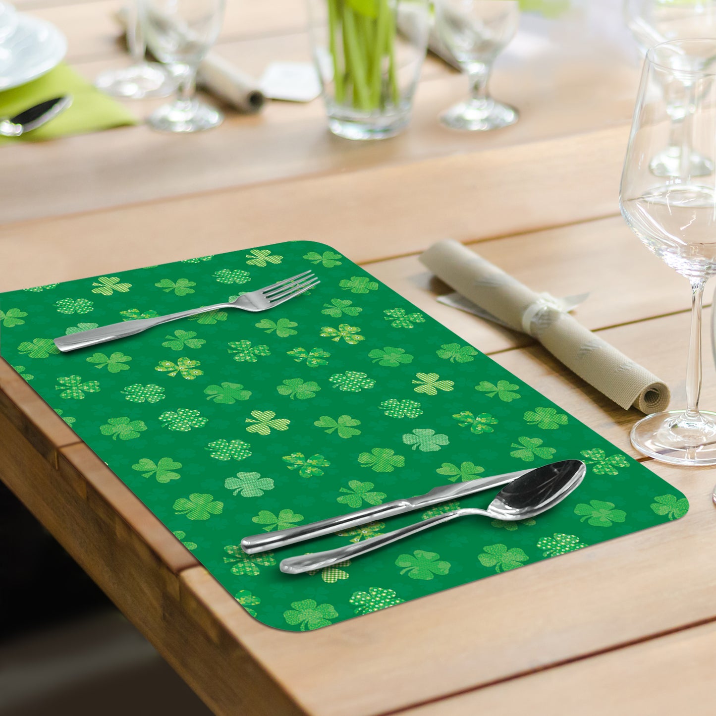 CounterArt Shamrock Shenanigans 4 Pack Easy Care Flexible Plastic Placemat Made in The USA BPA Free, Easily Wipes Clean