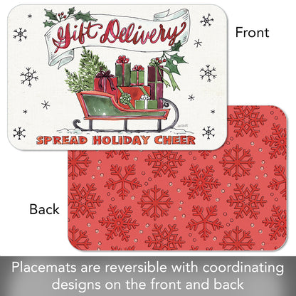 CounterArt Holiday Delivery 4 Pack Reversible Easy Care Flexible Plastic Placemats Made in the USA