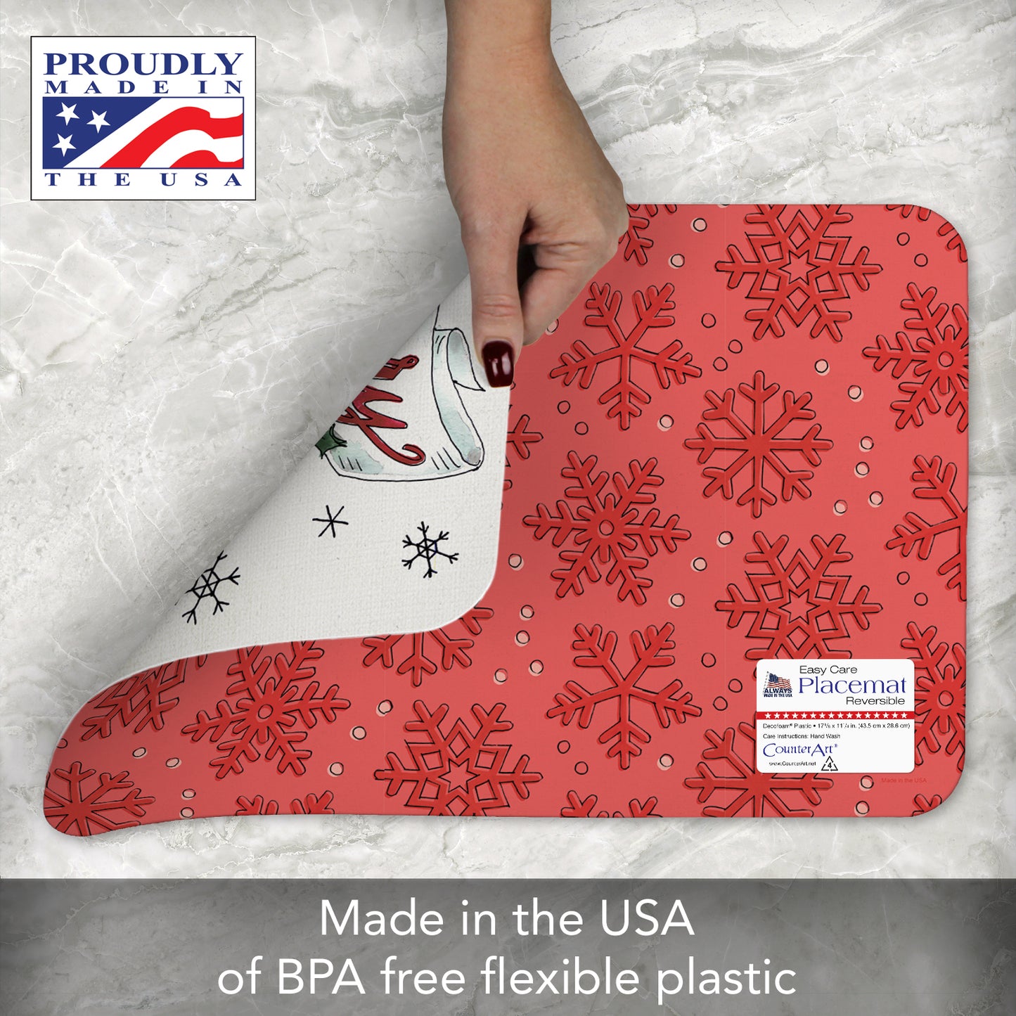 CounterArt Holiday Delivery 4 Pack Reversible Easy Care Flexible Plastic Placemats Made in the USA