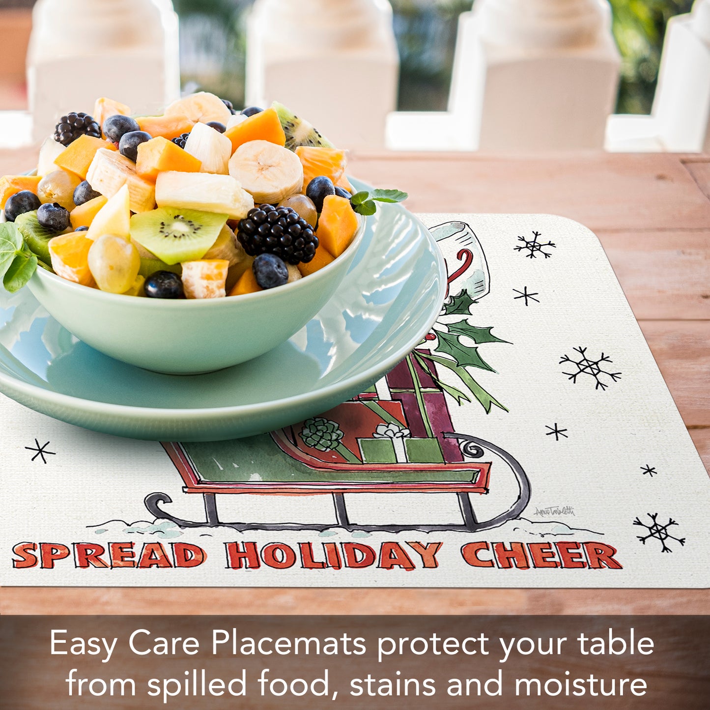 CounterArt Holiday Delivery 4 Pack Reversible Easy Care Flexible Plastic Placemats Made in the USA