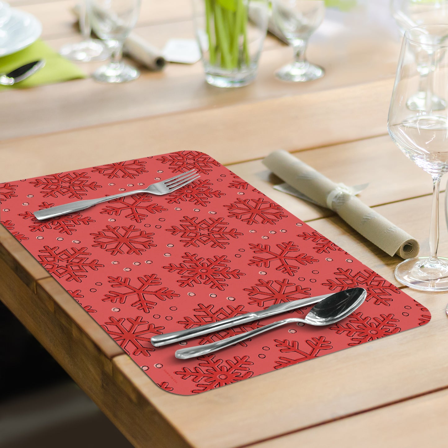 CounterArt Holiday Delivery 4 Pack Reversible Easy Care Flexible Plastic Placemats Made in the USA