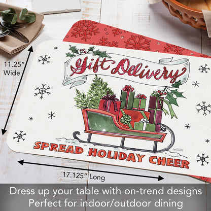 CounterArt Holiday Delivery 4 Pack Reversible Easy Care Flexible Plastic Placemats Made in the USA