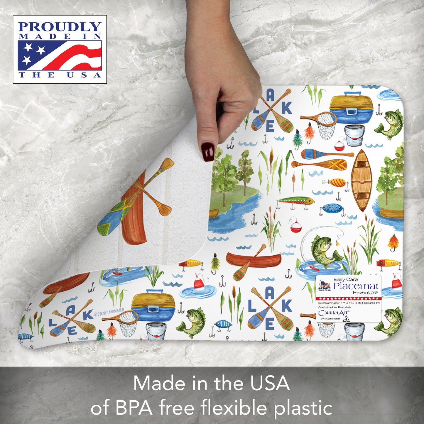 CounterArt Lake Living 4 Pack Reversible Easy Care Flexible Placemats Made in the USA