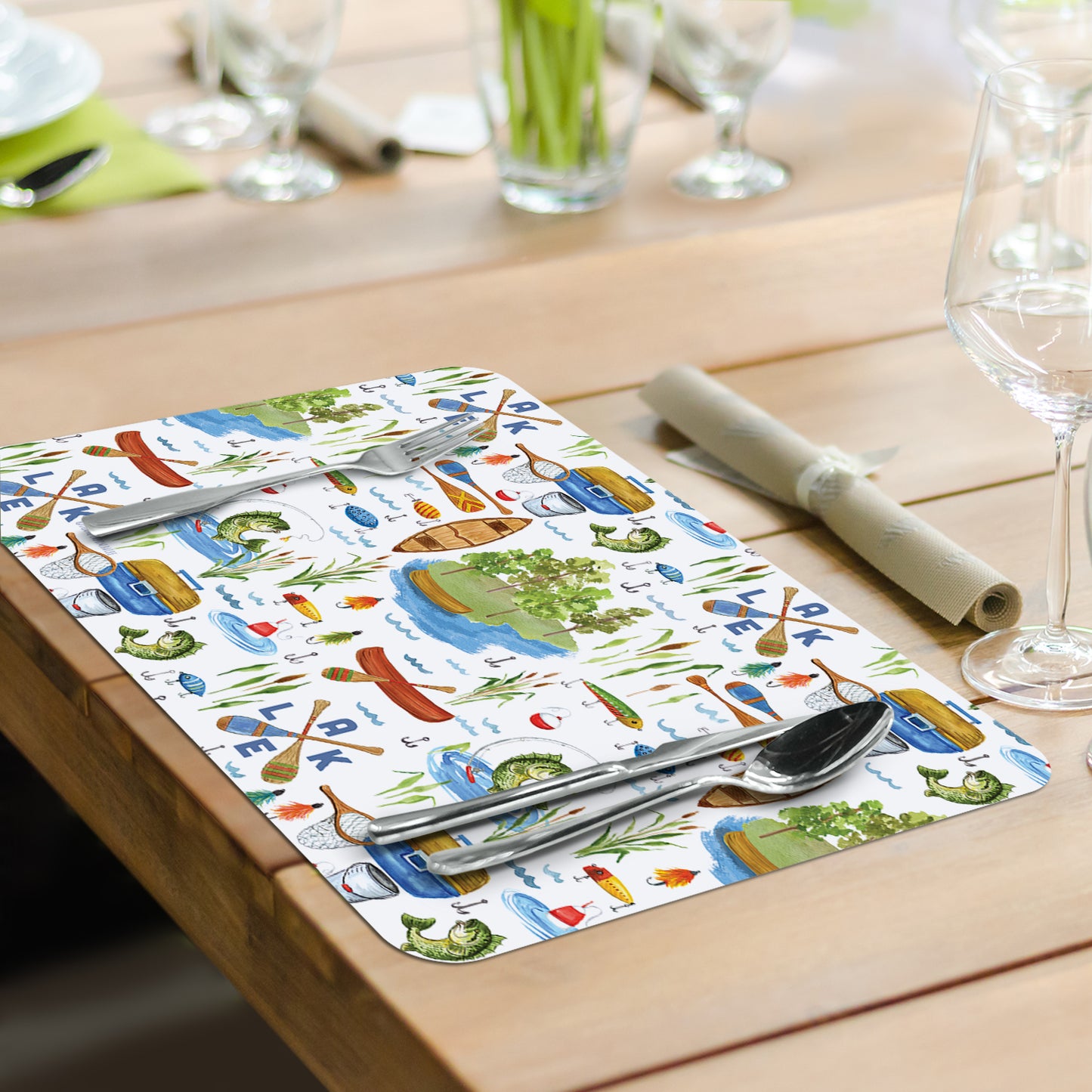 CounterArt Lake Living 4 Pack Reversible Easy Care Flexible Placemats Made in the USA