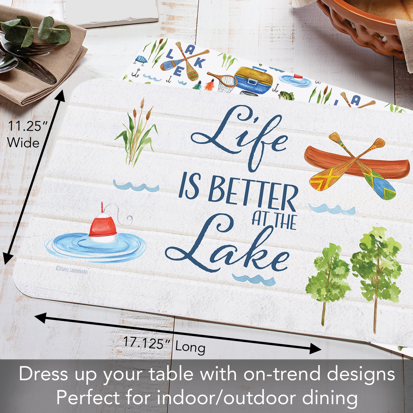 CounterArt Lake Living 4 Pack Reversible Easy Care Flexible Placemats Made in the USA